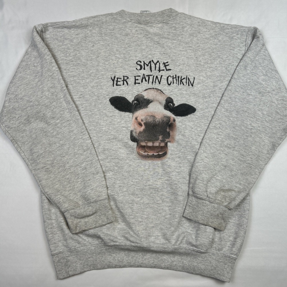 VTG Chick Fil A Crewneck Sweatshirt Sz Medium Smyle Yer Eatin Chikin Gildan Gray